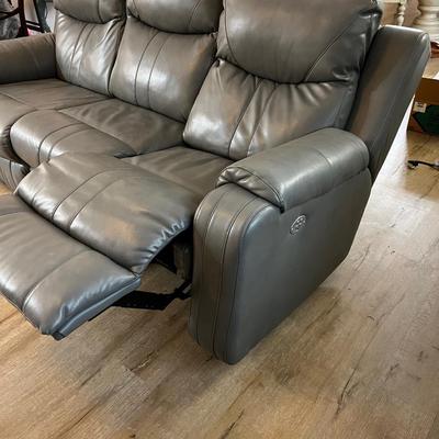 Large Reclining Sofa, Leather GREY