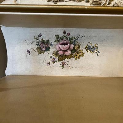 Antique Side by Side Off White Secretary with Flowers Hand Painted 