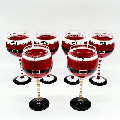 Mr. & Mrs. Clause Holiday Wine Glasses ~ Set Of Six (6)
