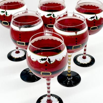 Mr. & Mrs. Clause Holiday Wine Glasses ~ Set Of Six (6)