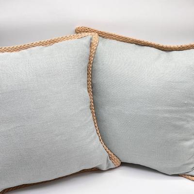 POTTERY BARN ~ Pair (2) ~ Blue Linen Decorative Pillow ~ With Jute Trim