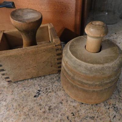 2 Antique Primitive Wood Butter Pat Molds