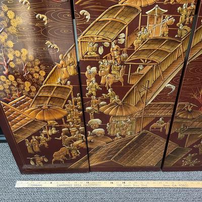 Chinese Spring Festival Chinoiserie Scenery Motif 4 painted wood wall panels Asian wall art