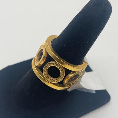 Bronze Ring with Circle Design, Gold Overlay, by Rebecca, Made in Italy