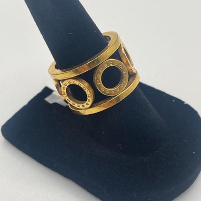 Bronze Ring with Circle Design, Gold Overlay, by Rebecca, Made in Italy