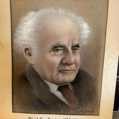 Vintage Pastel Drawing of David Ben Gurion