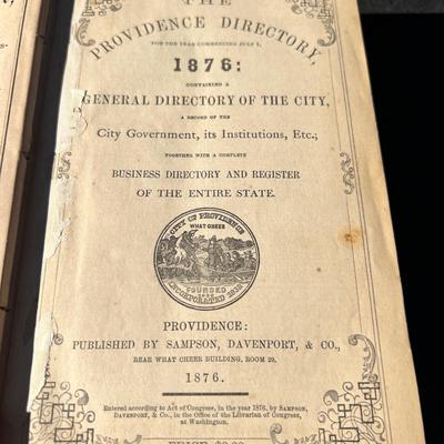 Antique Book Providence Directory General Directory of the City 1876