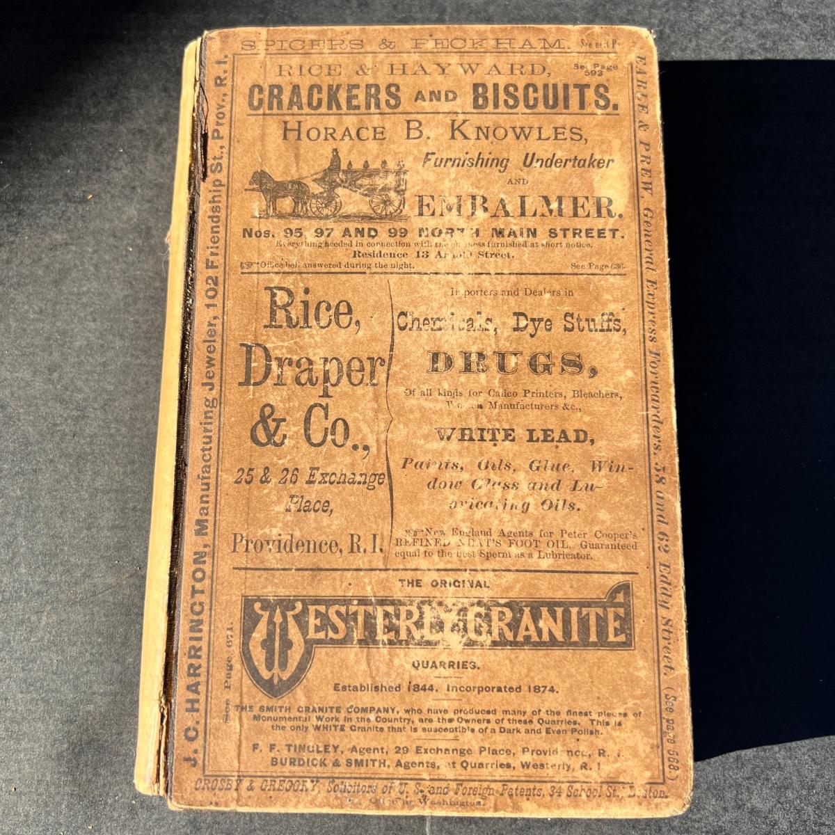 Antique Book Providence Directory General Directory Of The City 1876 ...