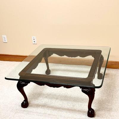 Solid Mahogany Clawfoot Glass Top Coffee Table