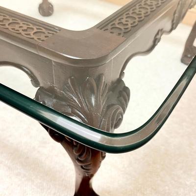 Solid Mahogany Clawfoot Glass Top Coffee Table