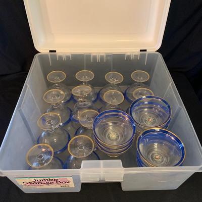 Blue and Gold Footed Bowls and Goblets (UB1-KW)