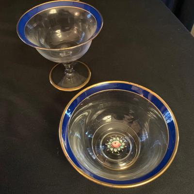 Blue and Gold Footed Bowls and Goblets (UB1-KW)