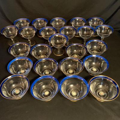 Blue and Gold Footed Bowls and Goblets (UB1-KW)
