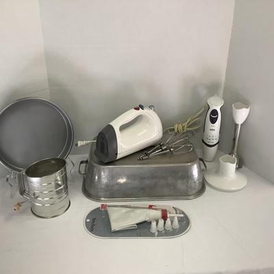 379 Braun Stik Mixer, Hamilton Beach Hand Mixer, Cake Pans, Sifter and More