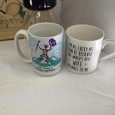 380 Lot of Assorted Coffee Mugs, Tray, Tea Pot