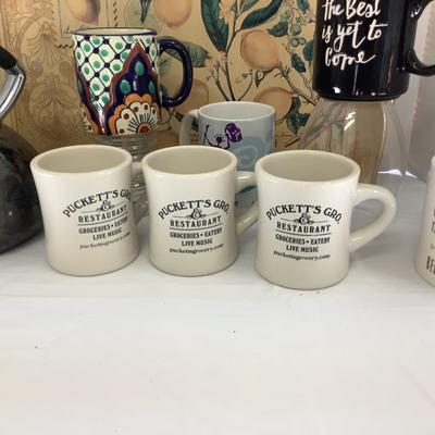 380 Lot of Assorted Coffee Mugs, Tray, Tea Pot