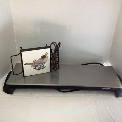 384 Two Warming Trays Toastess Stainless Steel with Vintage Ruffled Grouse Single Warmer