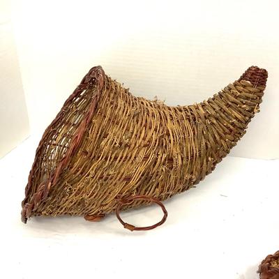 391 Two Woven Basket Cornucopias Fall Decor