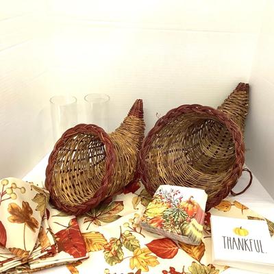 391 Two Woven Basket Cornucopias Fall Decor