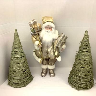 395 Santa Figure with 2 Green Sparkle woven Trees