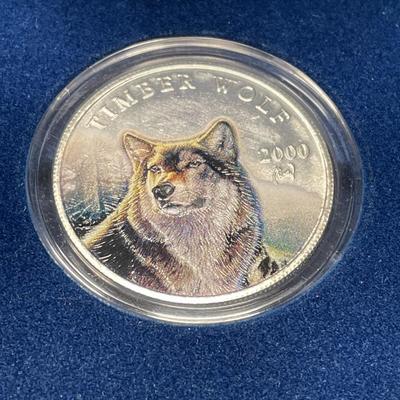 2000 Colorized Timber Wolf Coin $10 Republic of Liberia