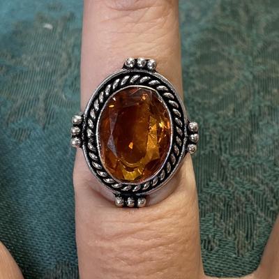 German Silver Amber Stone Ring
