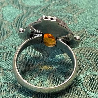 German Silver Amber Stone Ring