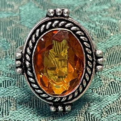 German Silver Amber Stone Ring