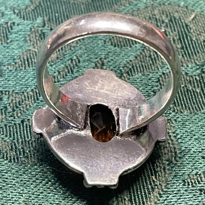 German Silver Amber Stone Ring