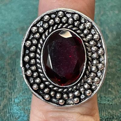 German Silver Red Stone Ring