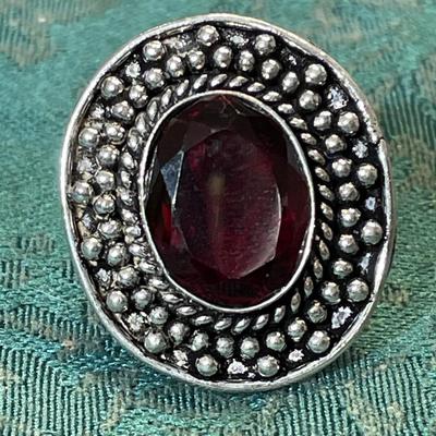 German Silver Red Stone Ring
