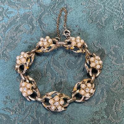 1950s Coro Bracelet Rhinestones and Faux Pearls