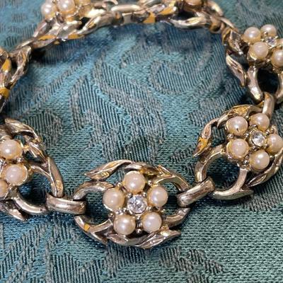 1950s Coro Bracelet Rhinestones and Faux Pearls