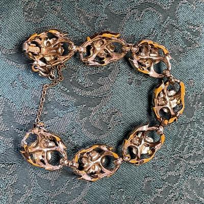 1950s Coro Bracelet Rhinestones and Faux Pearls