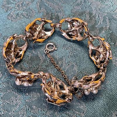 1950s Coro Bracelet Rhinestones and Faux Pearls