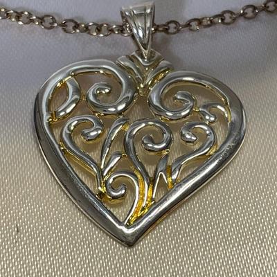 925 Sterling Silver Filigree Heart and Chain