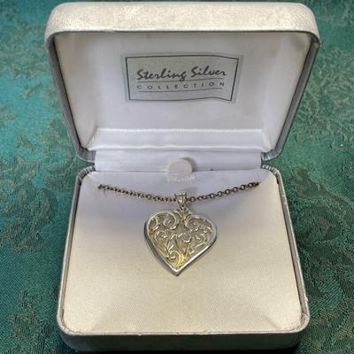 925 Sterling Silver Filigree Heart and Chain