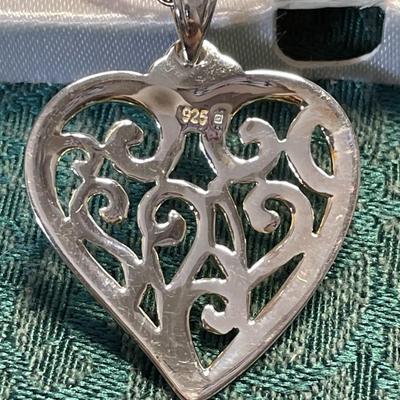 925 Sterling Silver Filigree Heart and Chain