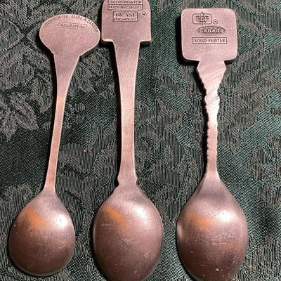 (3) Collector Spoons Made of Pewter 