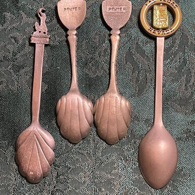 (4) Collector Spoons Made of Pewter