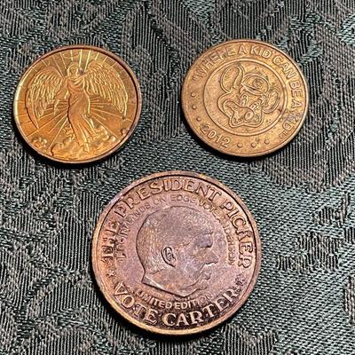 (3) Tokens - 1980 Pick a President Coin Flip Reagan and Carter