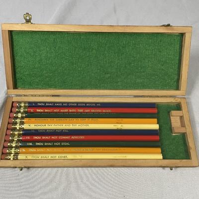 Vintage Ten Commandments Wood Pencil Box
