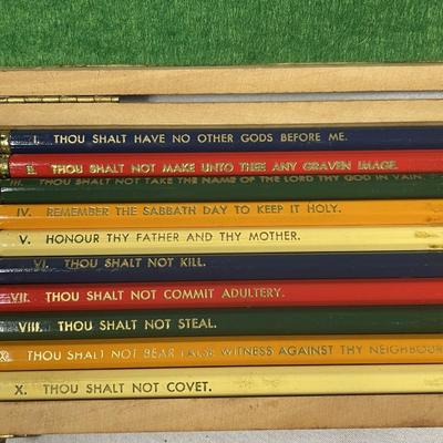 Vintage Ten Commandments Wood Pencil Box
