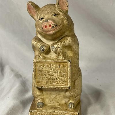 1930s Hubley J.M.R. Cast Iron Thrifty Pig Bank