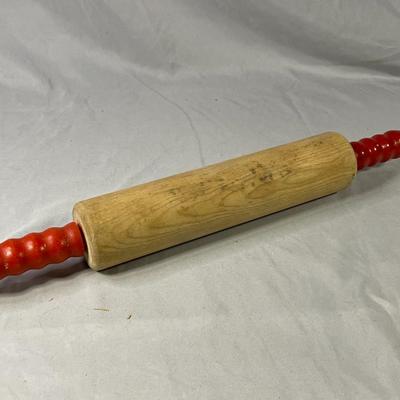 Vintage Red Handled Wood Rolling Pin