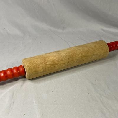 Vintage Red Handled Wood Rolling Pin