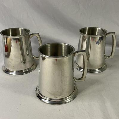 (3) Leonard Eales of Sheffield Pewter Tankards 