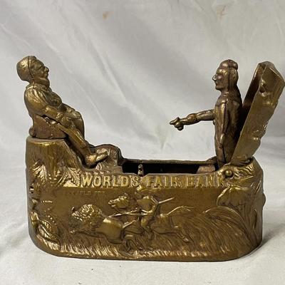 Cast Iron Reproduction Bank Columbus and the Indian