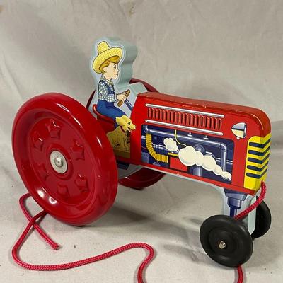 Wood Pull Toy Boy On A Tractor