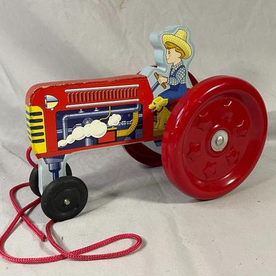 Wood Pull Toy Boy On A Tractor